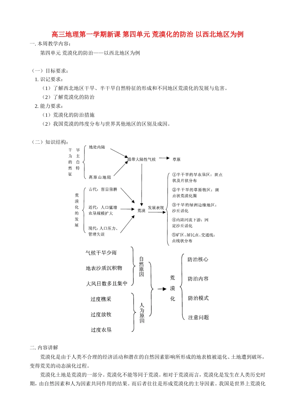 高三地理第一学期新课 第四单元 荒漠化的防治 以西北地区为例 人教版_第1页