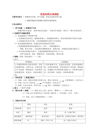 高三地理二轮复习 资源的跨区域调配教案-人教版高三全册地理教案