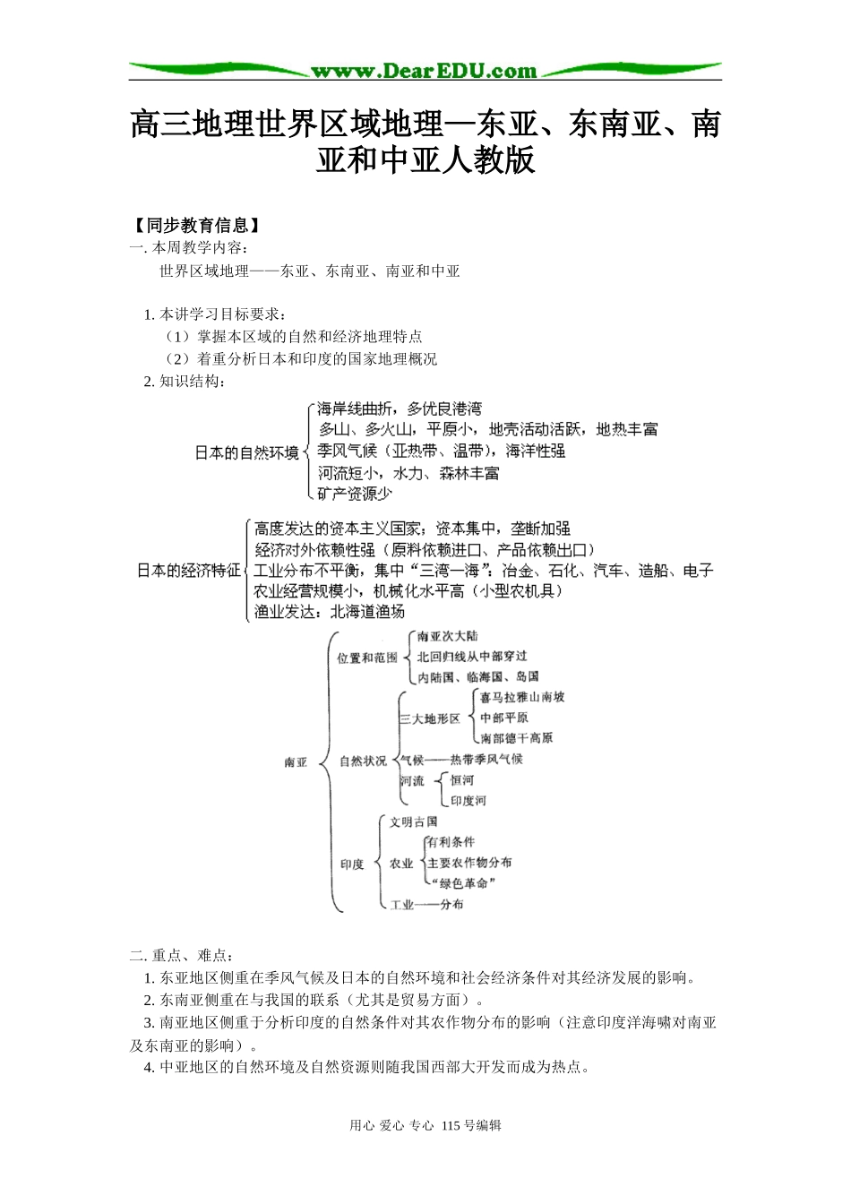 高三地理世界区域地理—东亚、东南亚、南亚和中亚人教版知识精讲_第1页