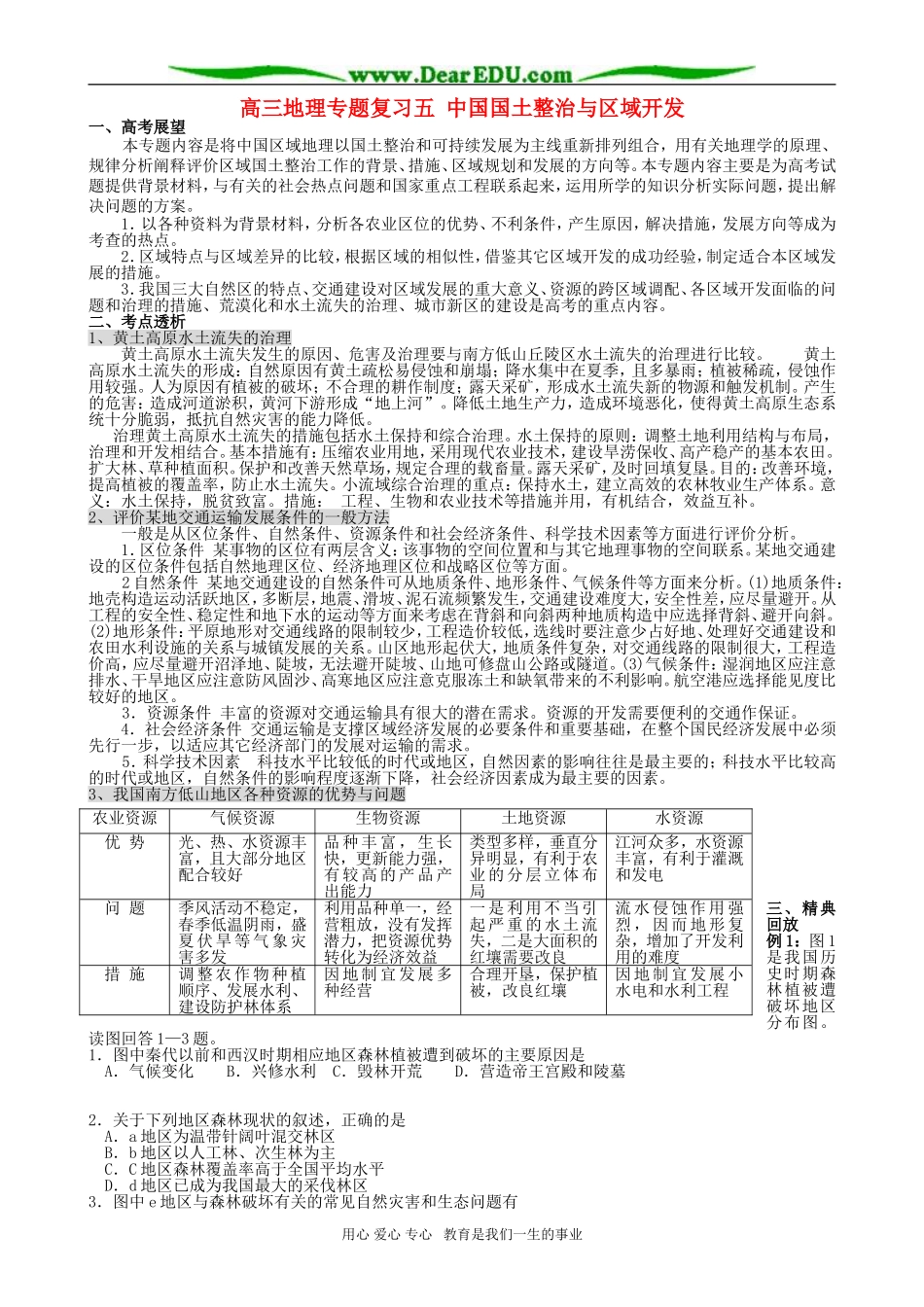 高三地理专题复习五 中国国土整治与区域开发_第1页