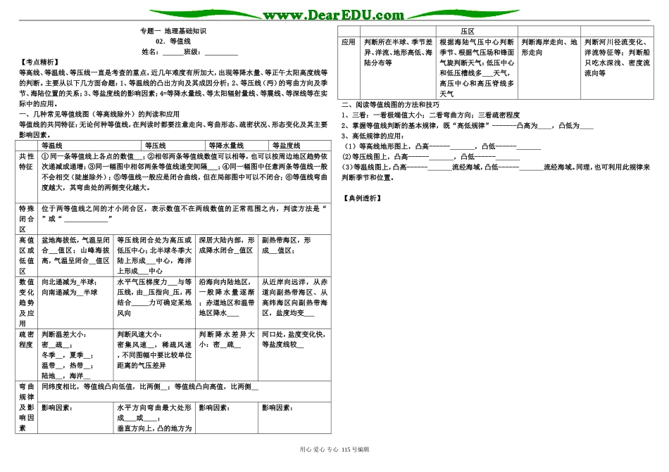 高三地理专题一 地理基础知识 02．等值线_第1页