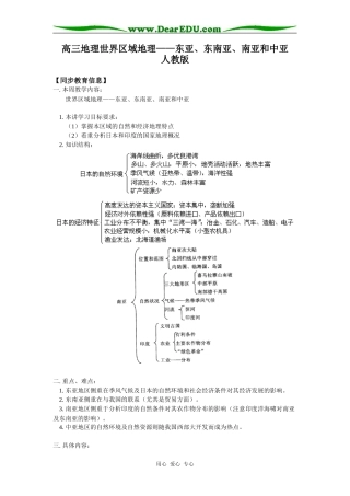高三地理世界区域地理——东亚、东南亚、南亚和中亚人教版知识精讲
