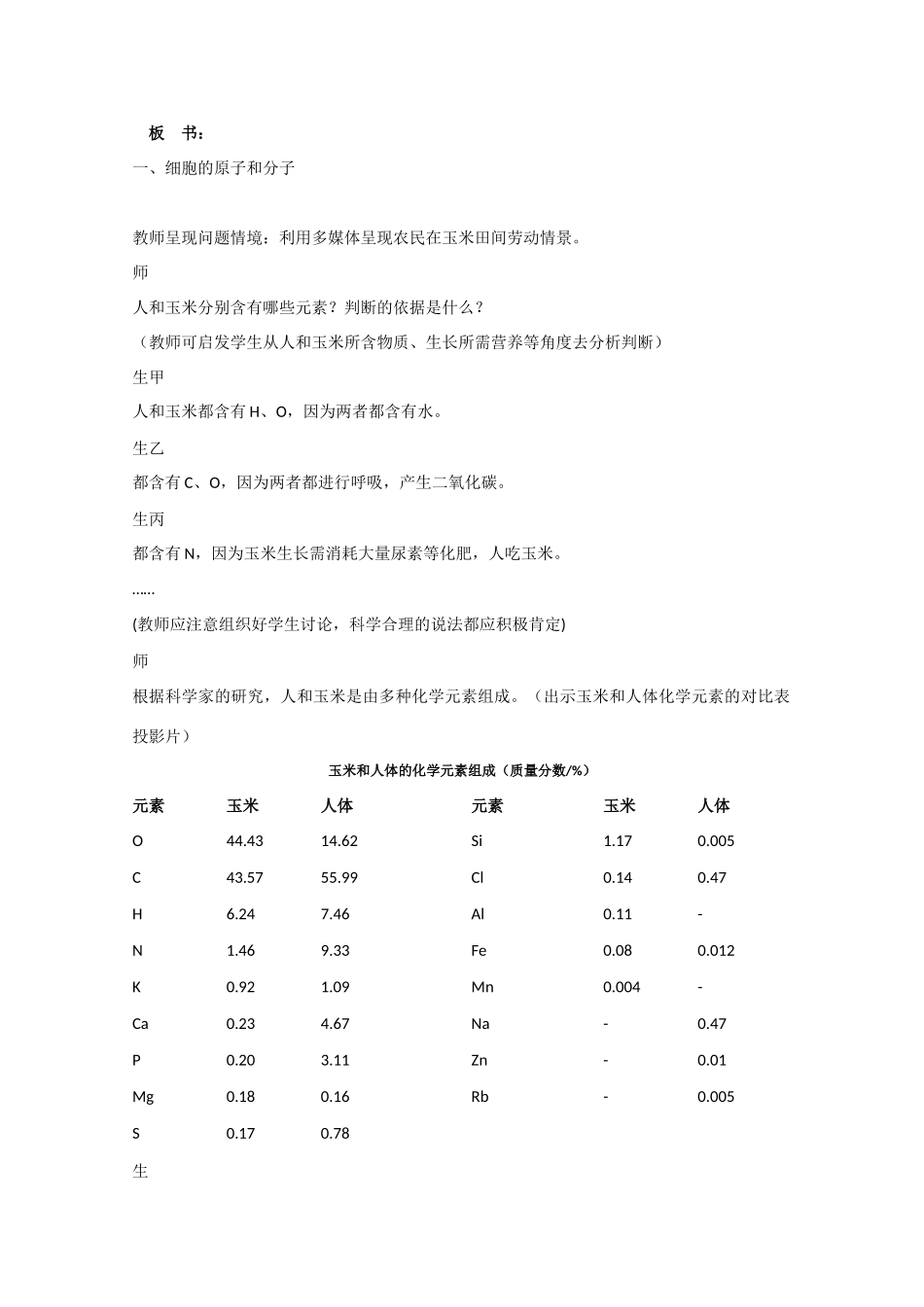 高一生物：2.1《细胞中的原子和分子》教案（2） 苏教版_第2页