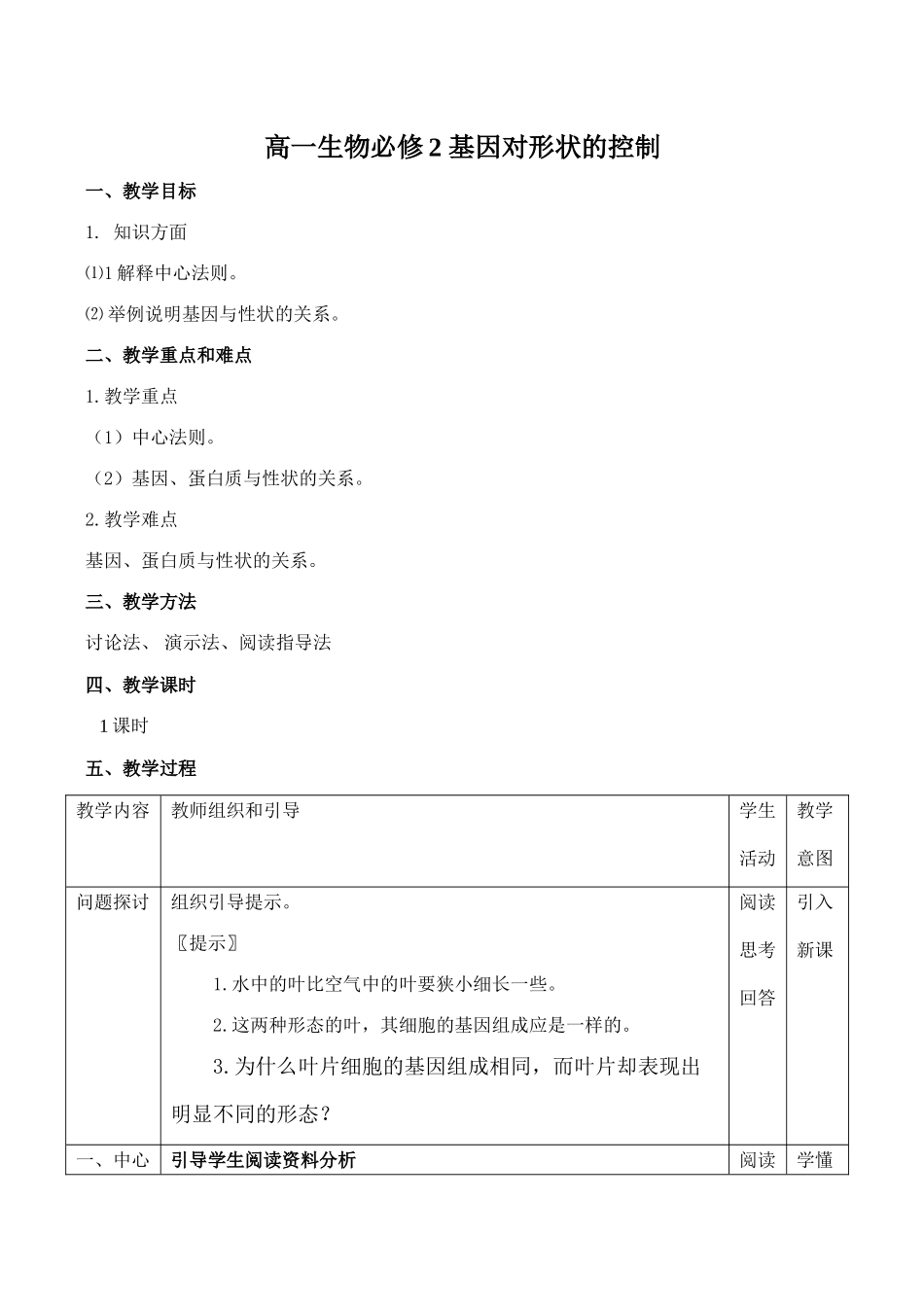高一生物必修2 基因对形状的控制_第1页