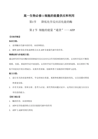 高一生物必修1 细胞的能量供应和利用