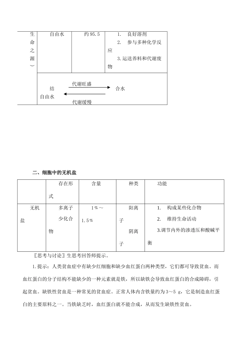 高一生物必修1 第5节 细胞中的无机物_第2页