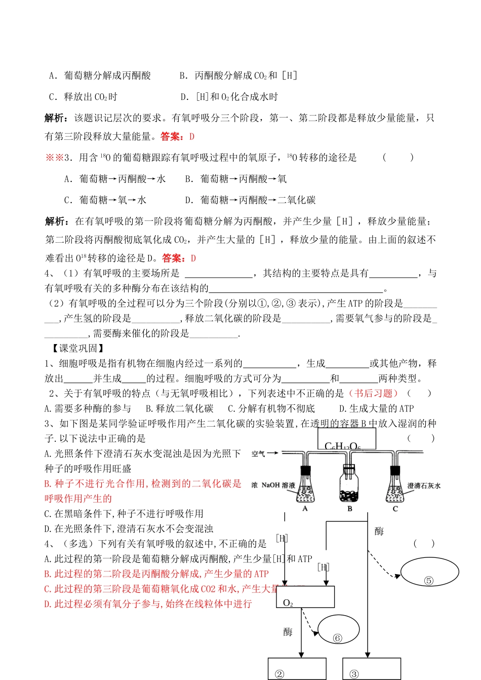 高一生物必修1 第5课时 ATP的主要来源──细胞呼吸（一）_第3页