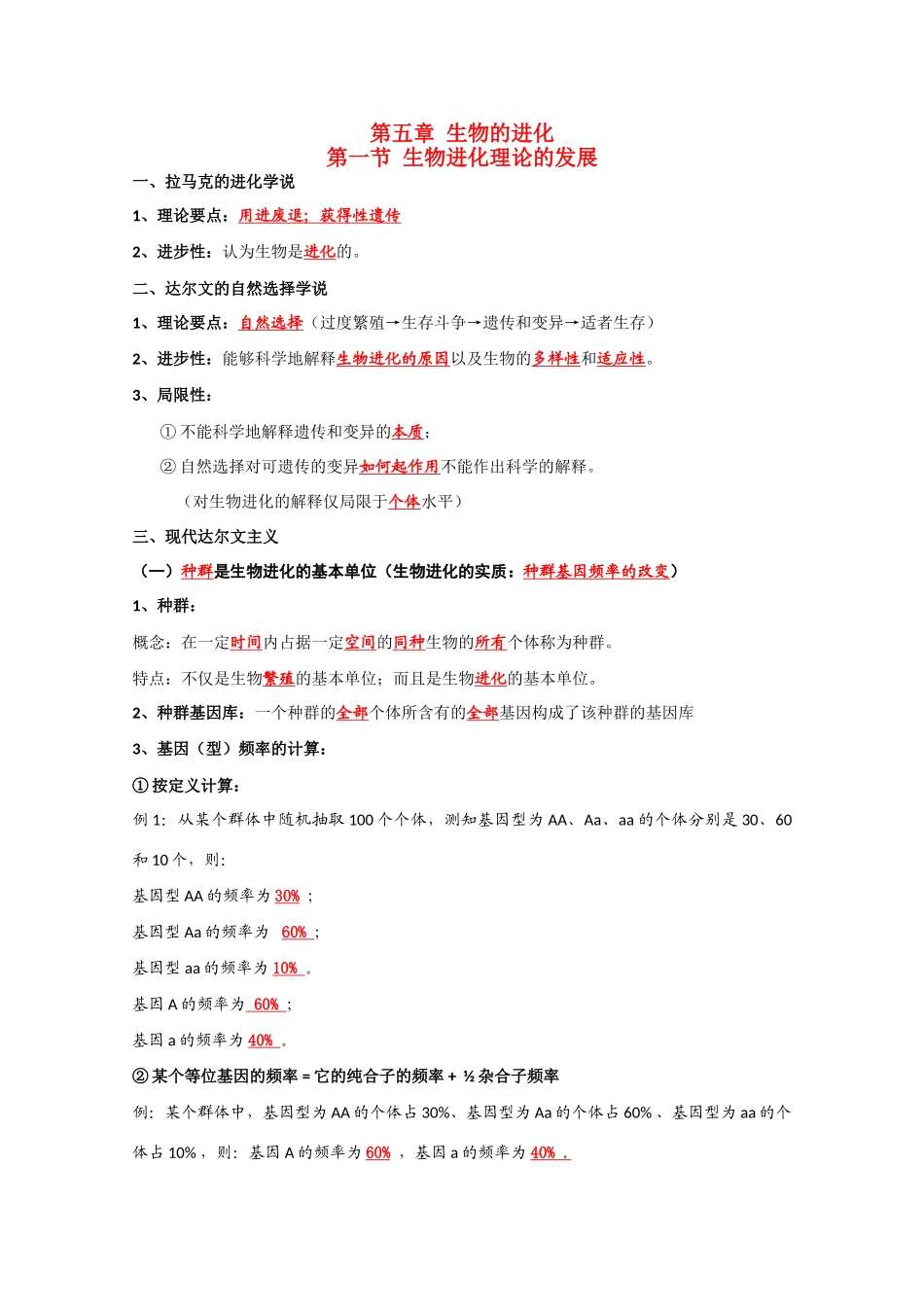 高一生物复习提纲 第五章《生物的进化》苏教版必修1_第1页
