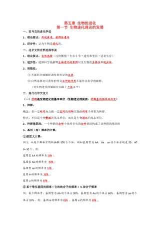 高一生物复习提纲 第五章《生物的进化》苏教版必修1