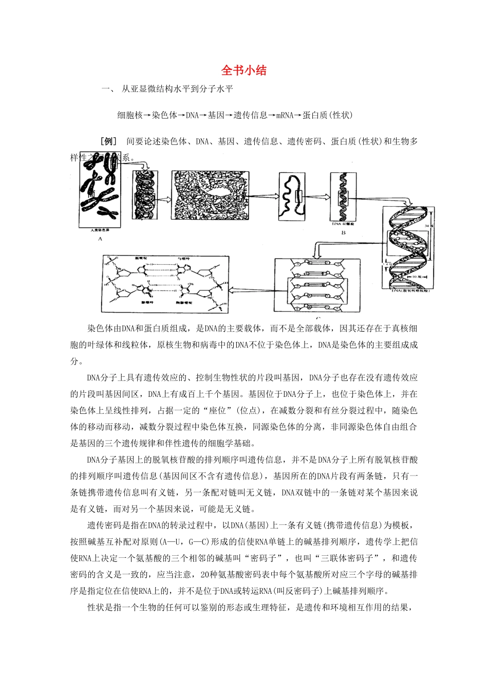 高一生物《遗传与进化》单元知识结构：全书小结 新人教版必修2_第1页