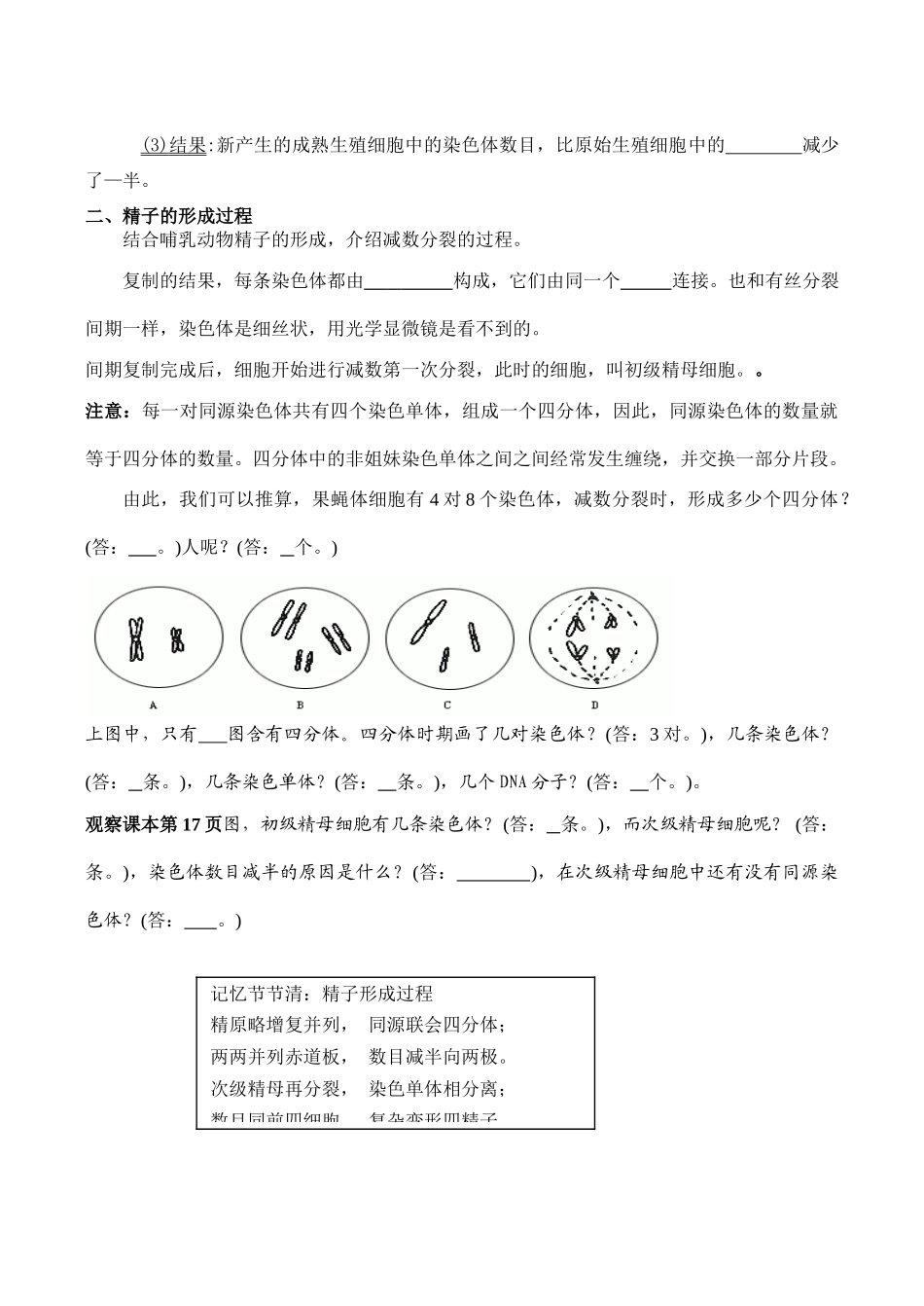 高一生物 减数分裂和受精作用（第一课时）_第2页