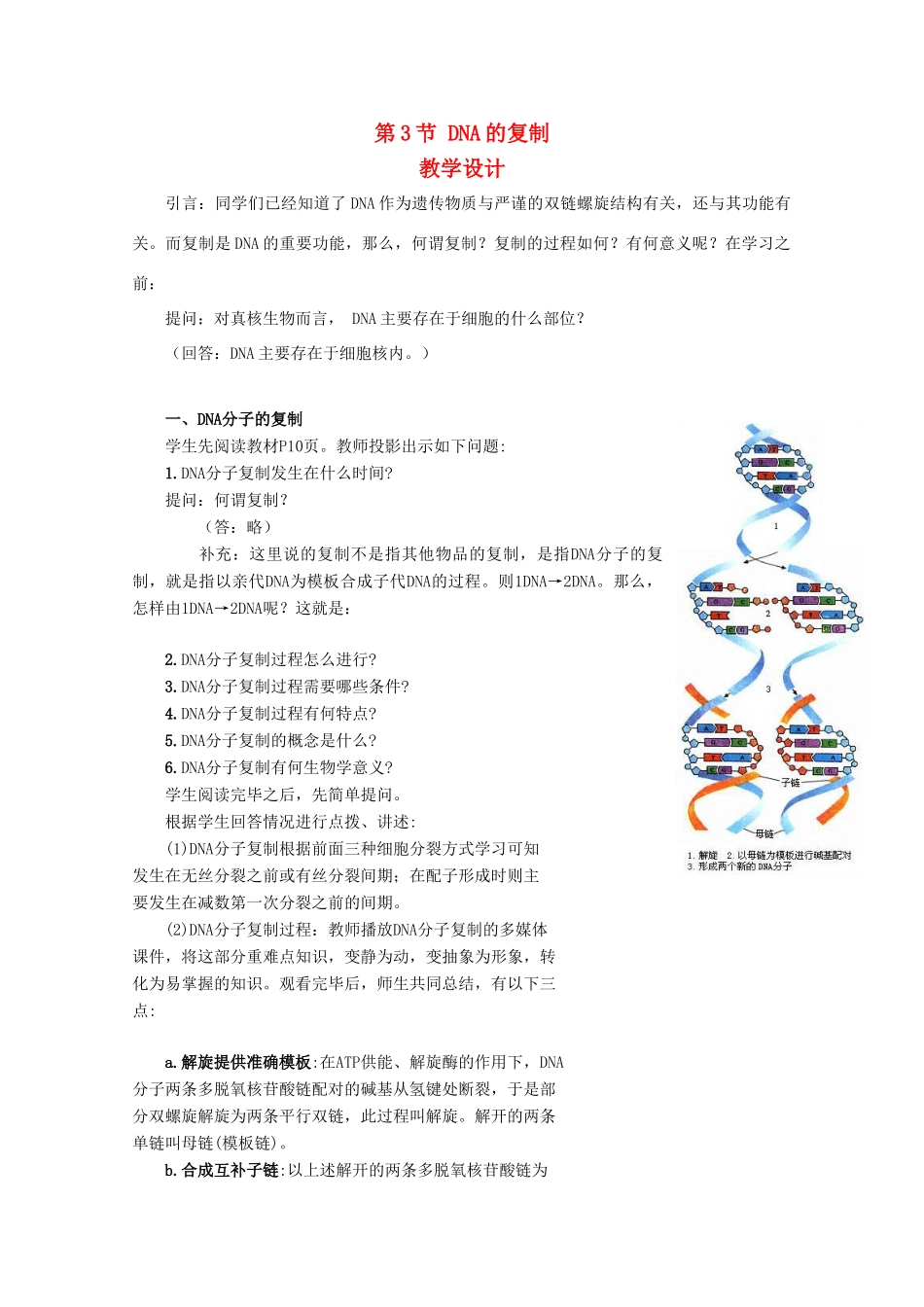 高一生物 3.3《DNA的复制》教案（新人教版必修2）_第1页