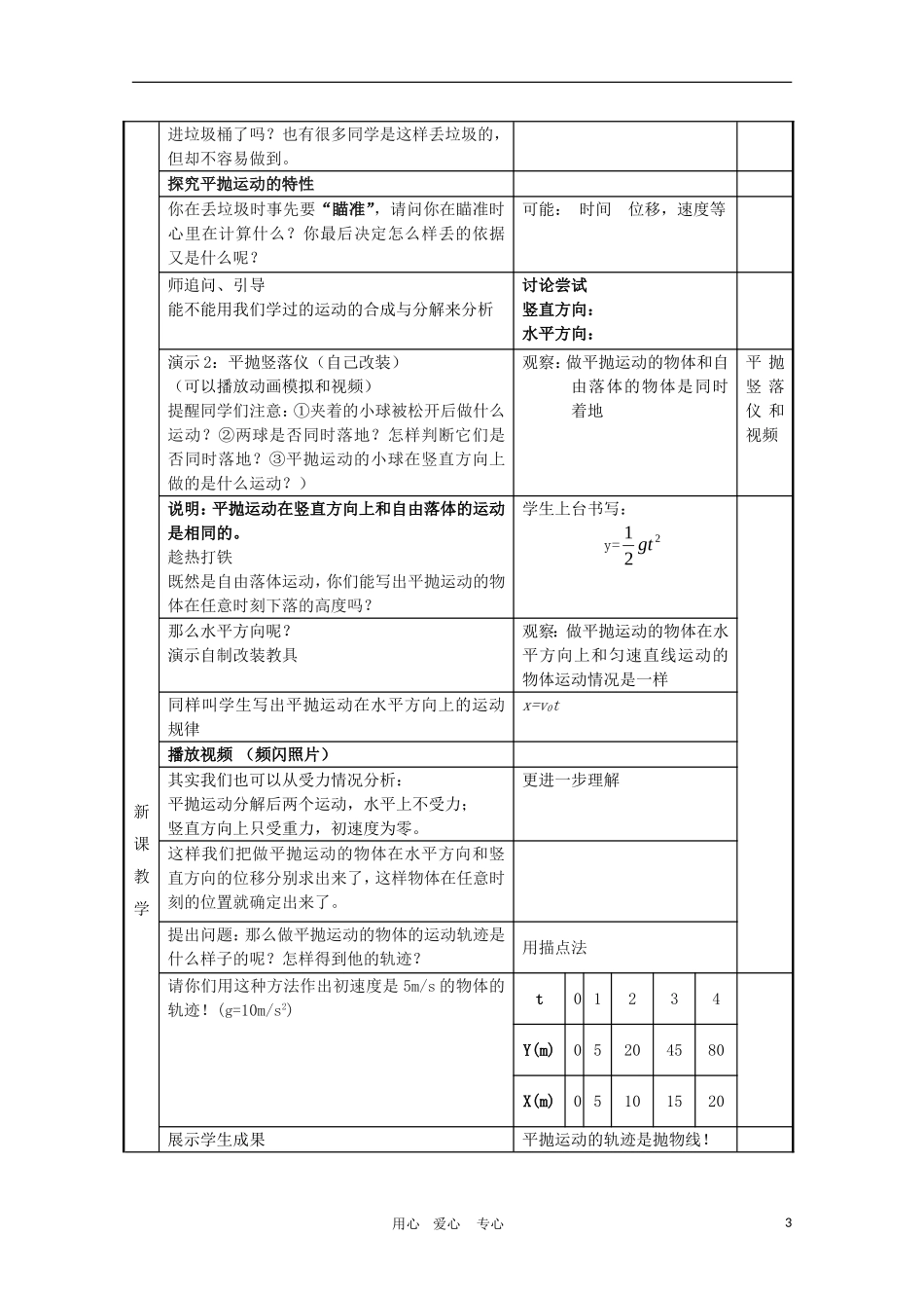 高一物理：3.3《平抛运动》教案 鲁科版必修2_第3页