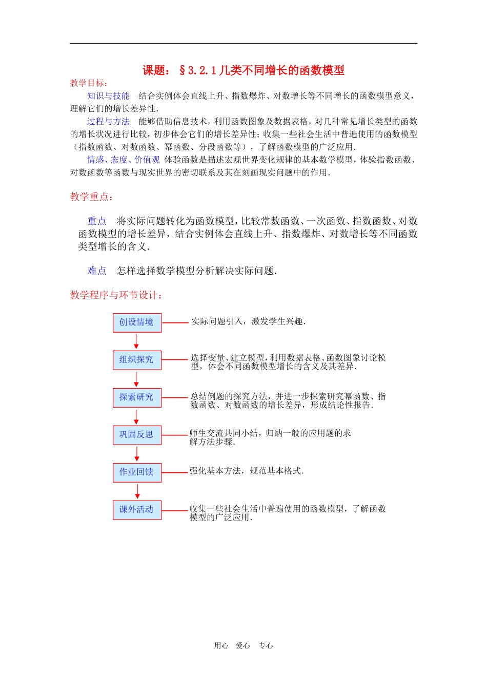 高一数学：3.2.1《几类不同增长的函数模型》教案 新人教A版必修1_第1页