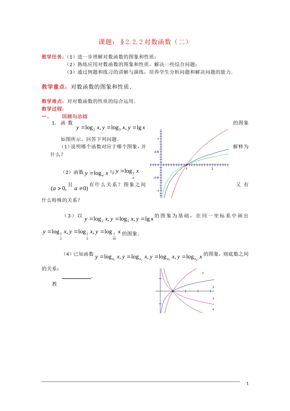 高一数学：2.2.2《对数函数及其性质》教案（2）新人教A版必修1_第1页