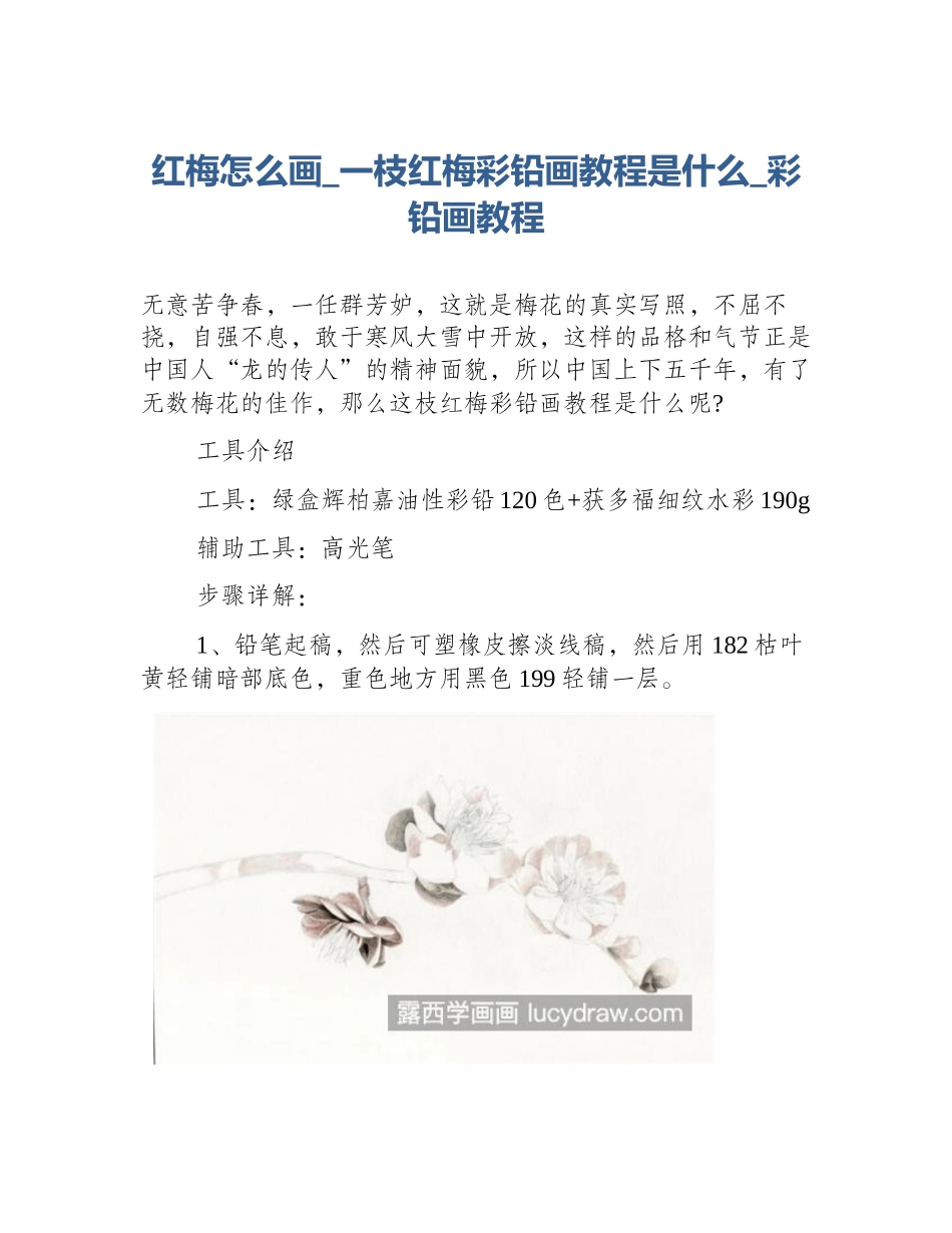 红梅怎么画_一枝红梅彩铅画教程是什么_彩铅画教程_第1页