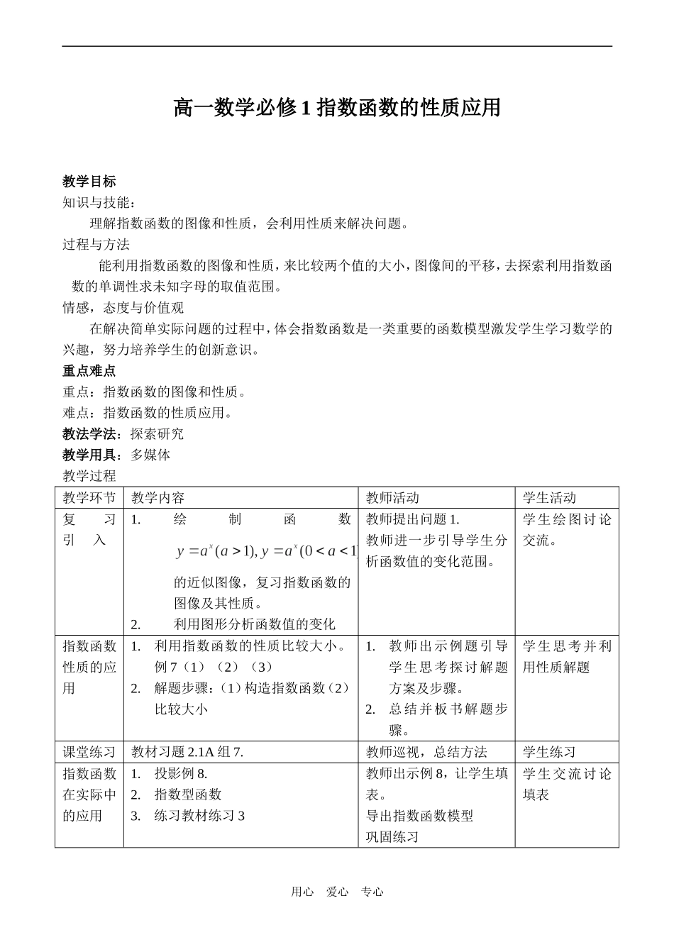高一数学必修1 指数函数的性质应用_第1页