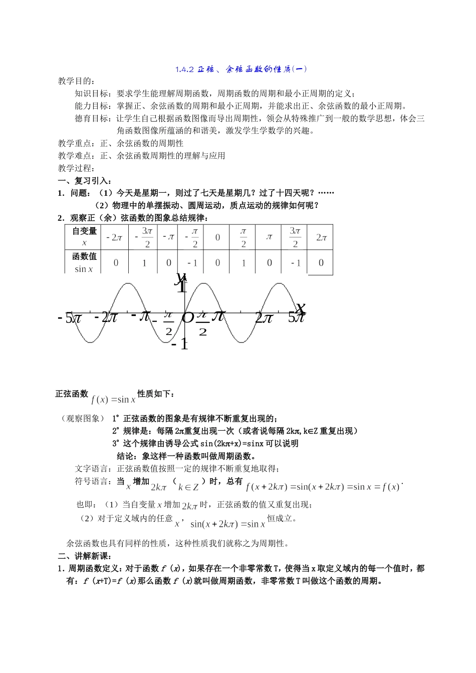 高一数学《1.4.2正弦、余弦函数的性质(一)》_第1页