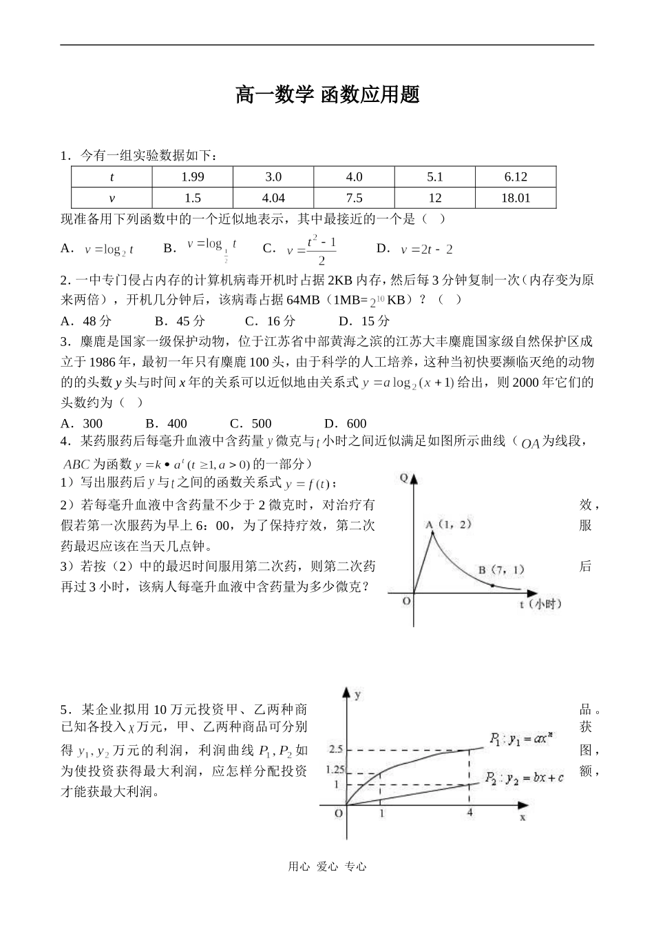 高一数学 函数应用题_第1页