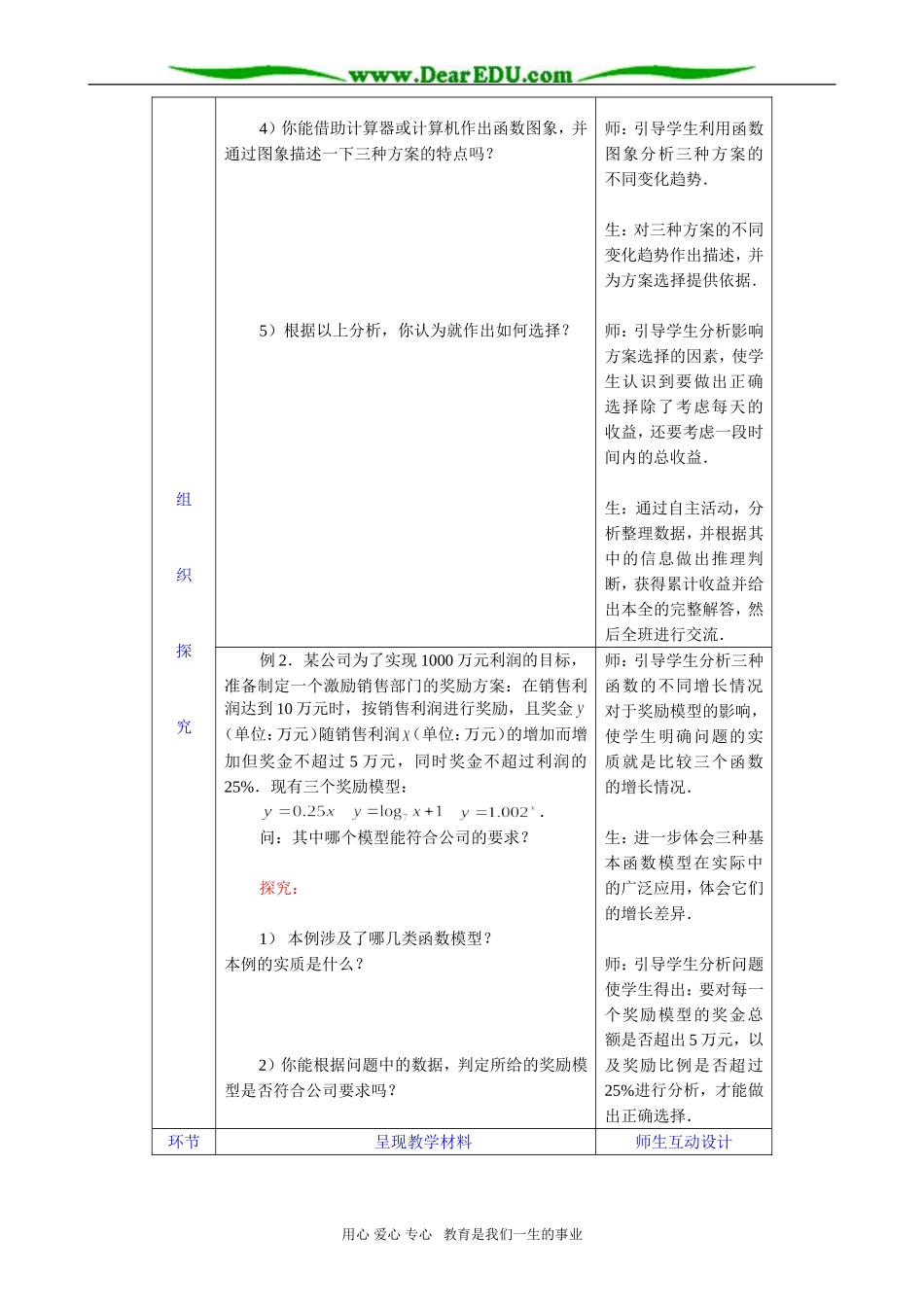 高一数学 几类不同增长的函数模型教案_第3页
