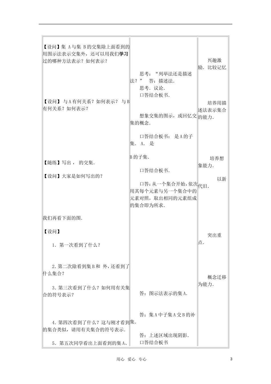 高一数学 1.3.1 交集、并集教案  新人教A版_第3页