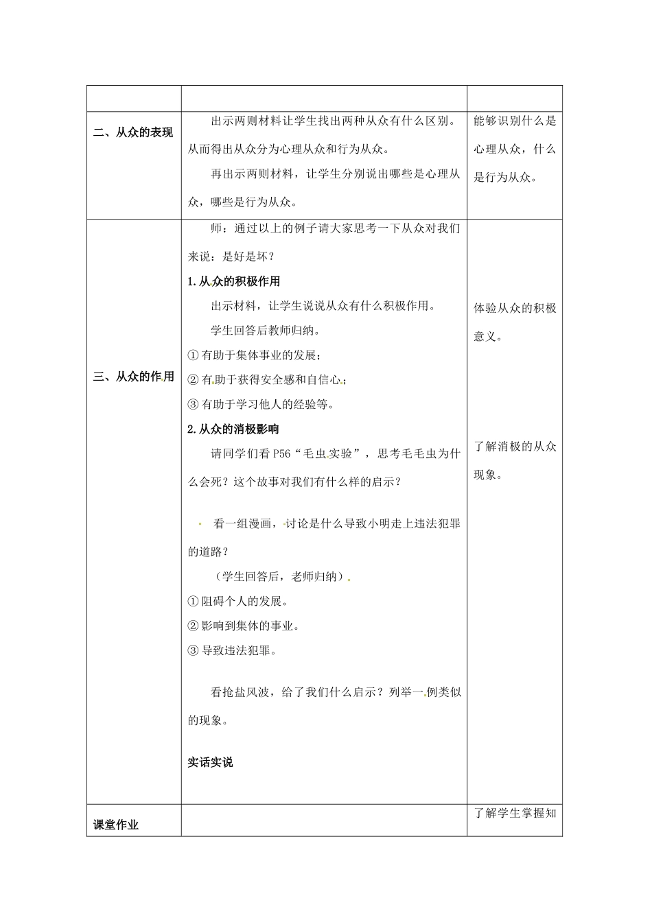 山东省冠县武训高级中学八年级政治上册 第六课 从众与自主 第一框 题剖析从众教学设计 教科版教材_第2页