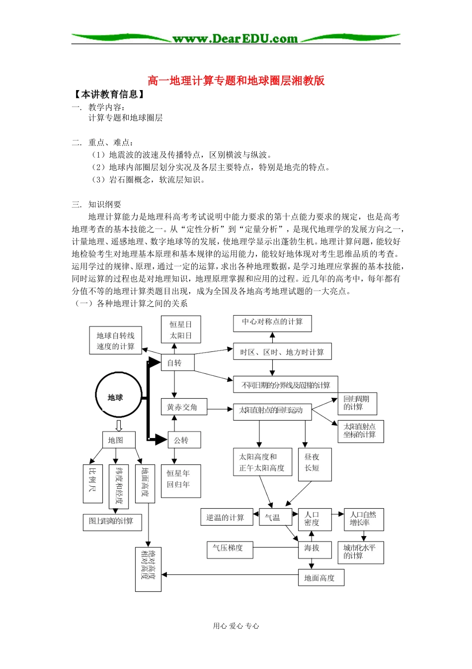 高一地理计算专题和地球圈层湘教版知识精讲_第1页
