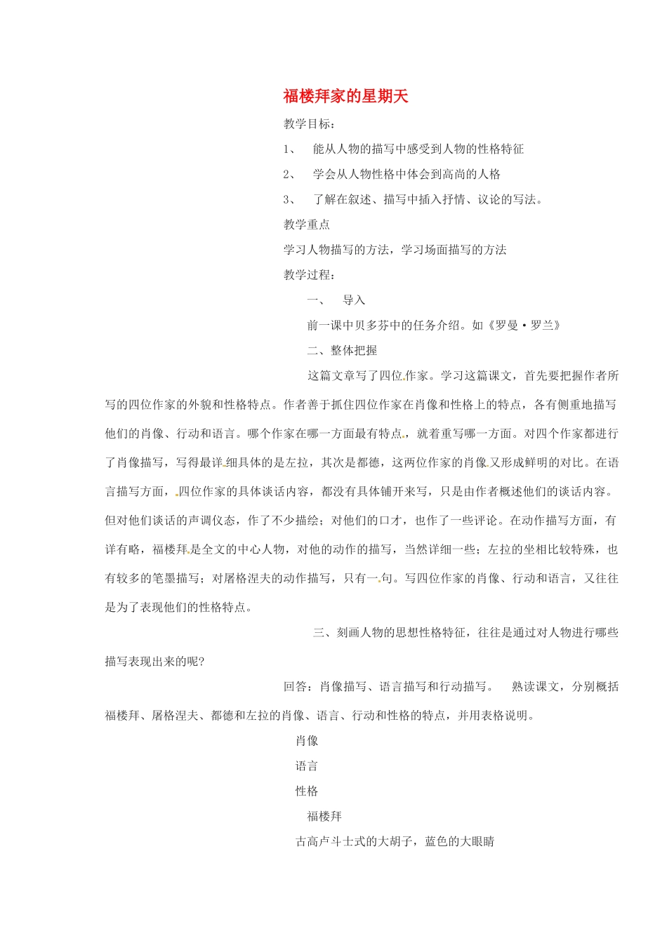 山东省临沭县第三初级中学七年级语文下册《福楼拜家》教学设计_第1页