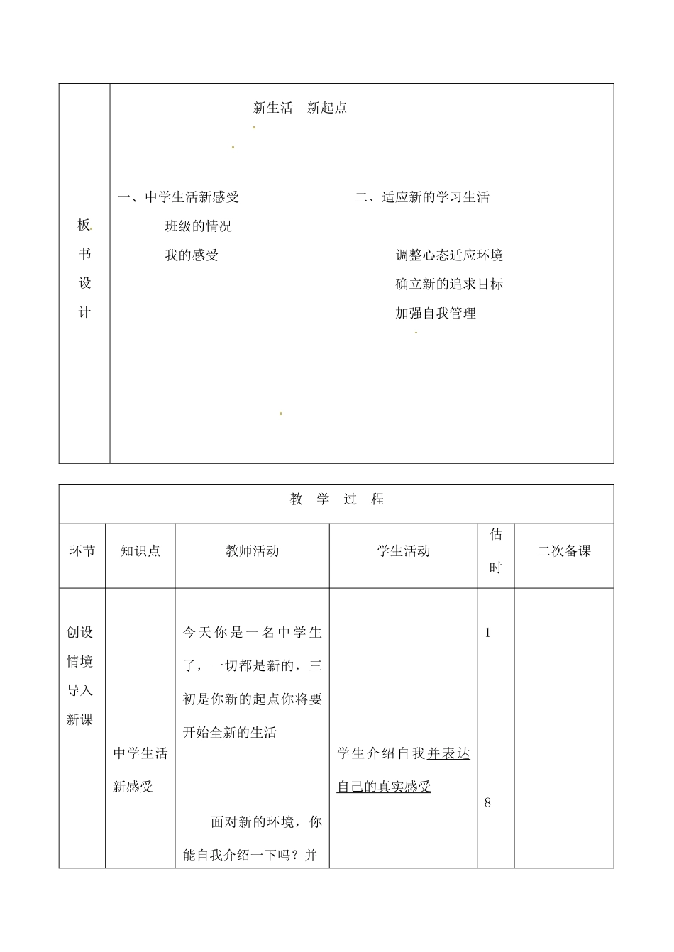 山东省临沭县第三初级中学七年级政治上册《新生活新起点》教学设计 鲁教版教材_第2页