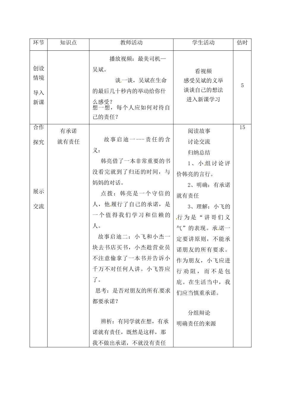 山东省临沭县九年级政治 1.2.6《责任对于你我他》教学设计 新人教版教材_第3页