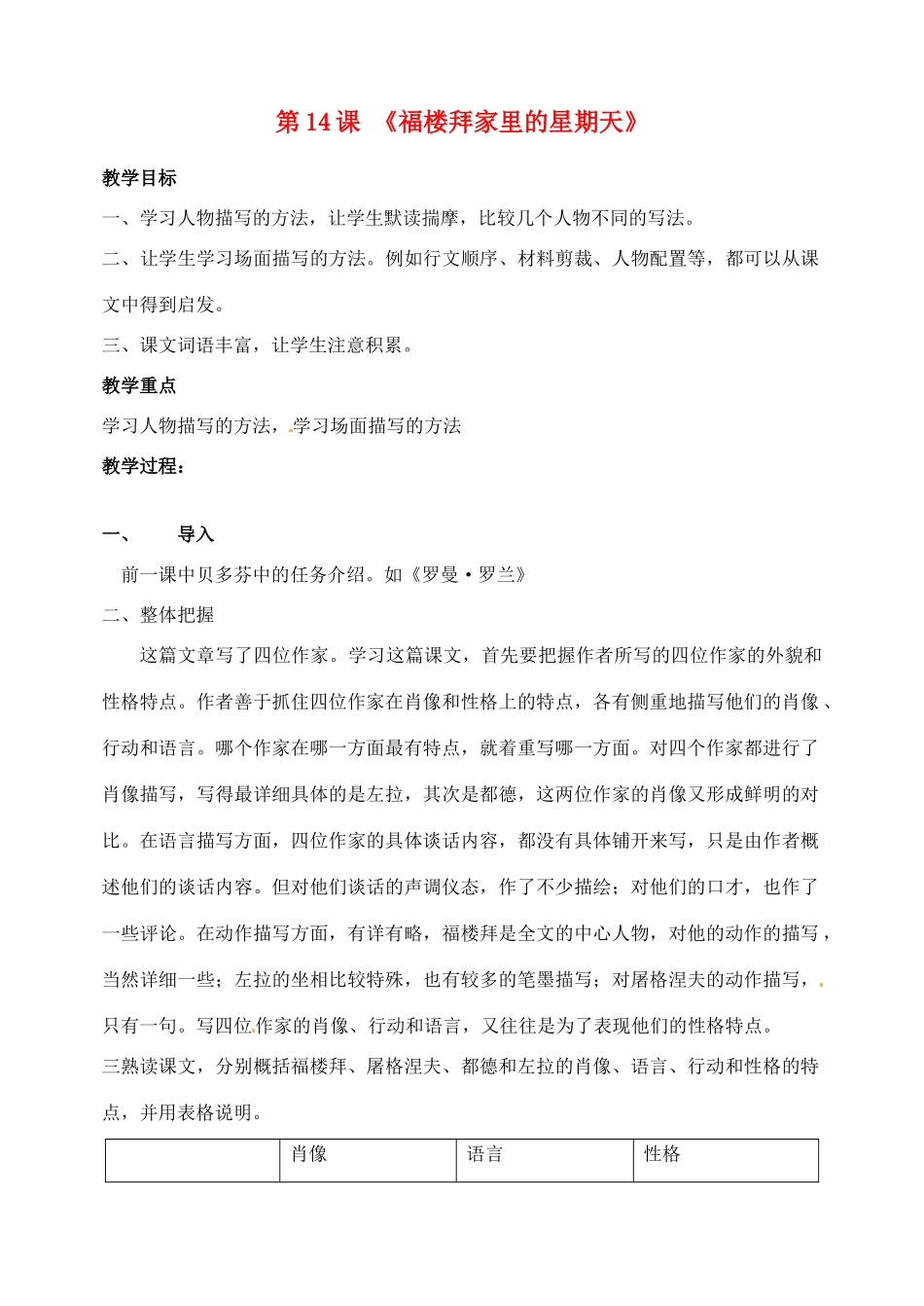 山东省临沂市青云镇中心中学七年级语文下册 14福楼拜家的星教学设计 新人教版教材_第1页