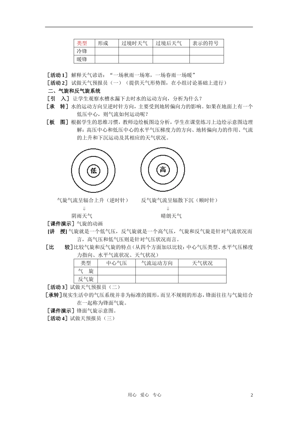高一地理《25 常见的天气系统》教学设计 大纲人教版_第2页