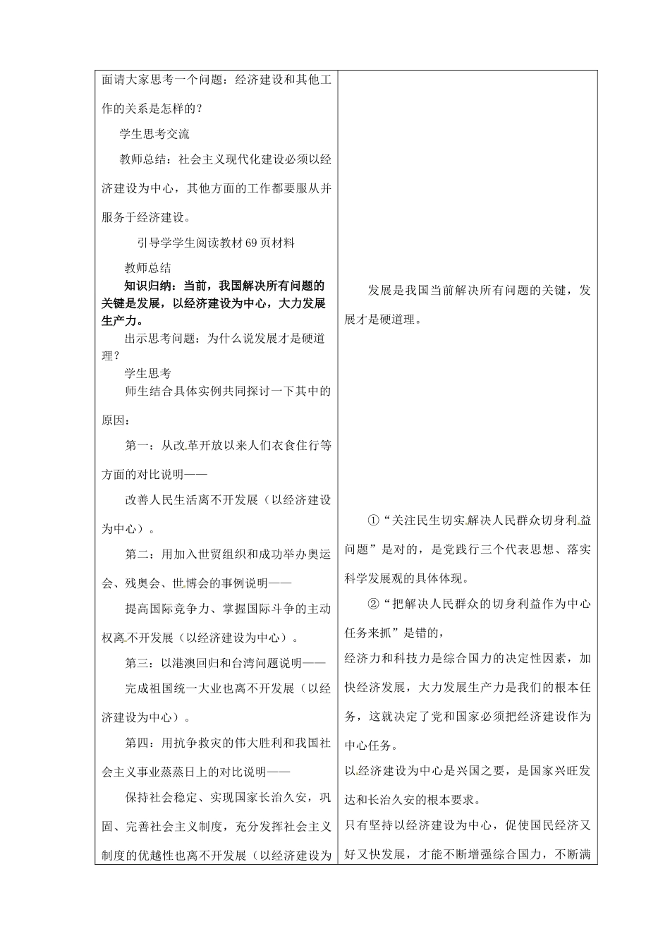 山东省临沂市蒙阴县第四中学九年级政治全册 第六课 发展是硬道理教学设计 鲁教版教材_第3页