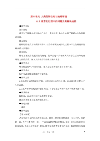 高一地理 6.5 城市化过程中的问题及其解决途径教案 人教大纲版必修下册