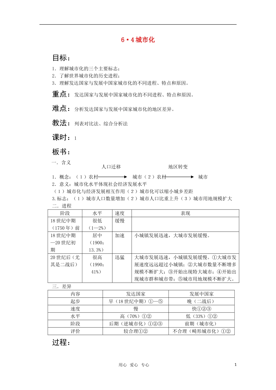 高一地理 6.4《城市化》教案（旧人教版）_第1页