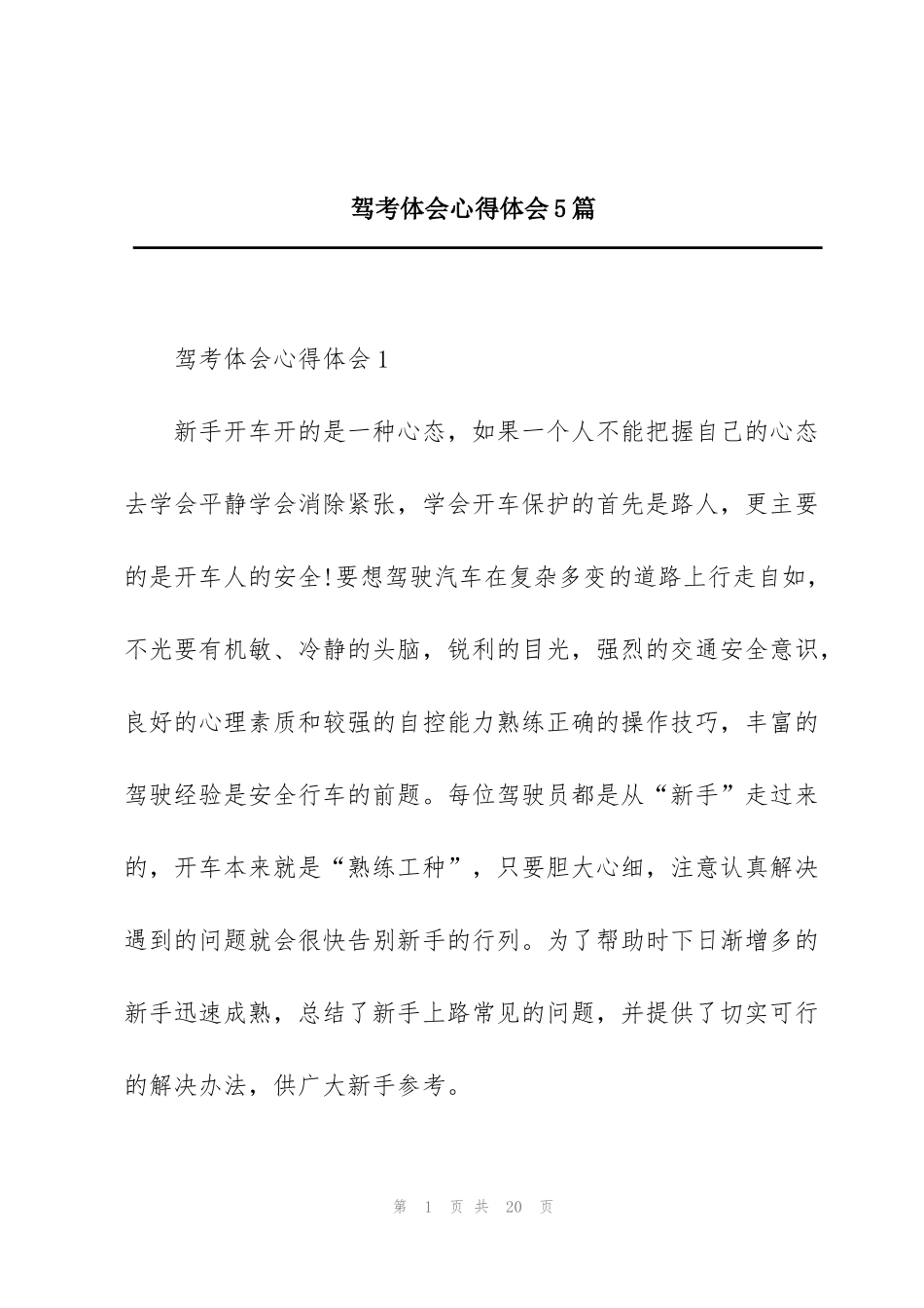 驾考体会心得体会5篇_第1页