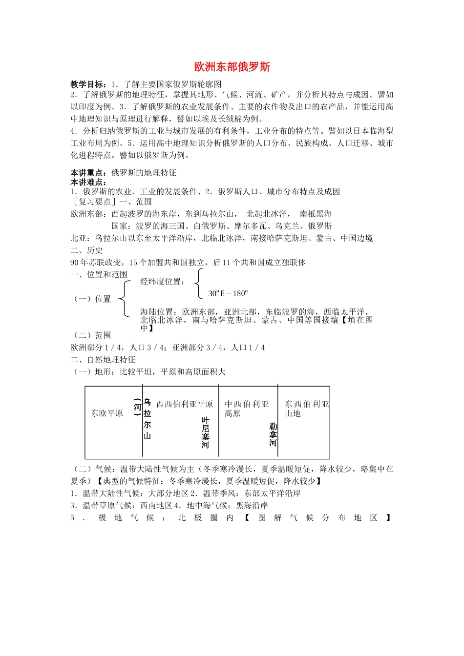 高一地理 10 欧洲东部俄罗斯教案-人教版高一全册地理教案_第1页