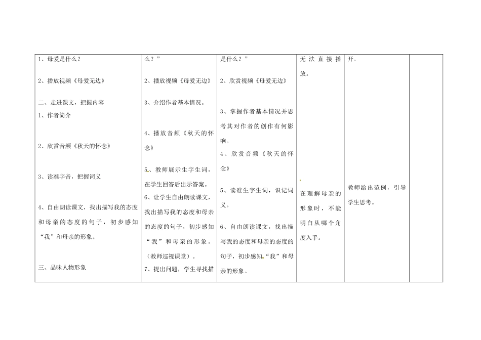 四川省华蓥市明月镇七年级语文上册 2 秋天的怀念教学设计 （新版教材）新人教版教材_第2页