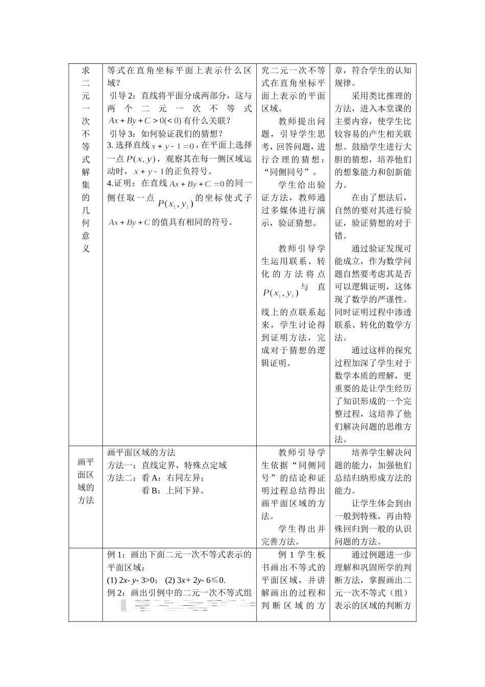 第五届全国高中数学青年教师观摩与评比活动-《二元一次不等式》说课稿_第3页