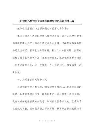 纪律作风整顿六个方面问题对标反思心得体会三篇