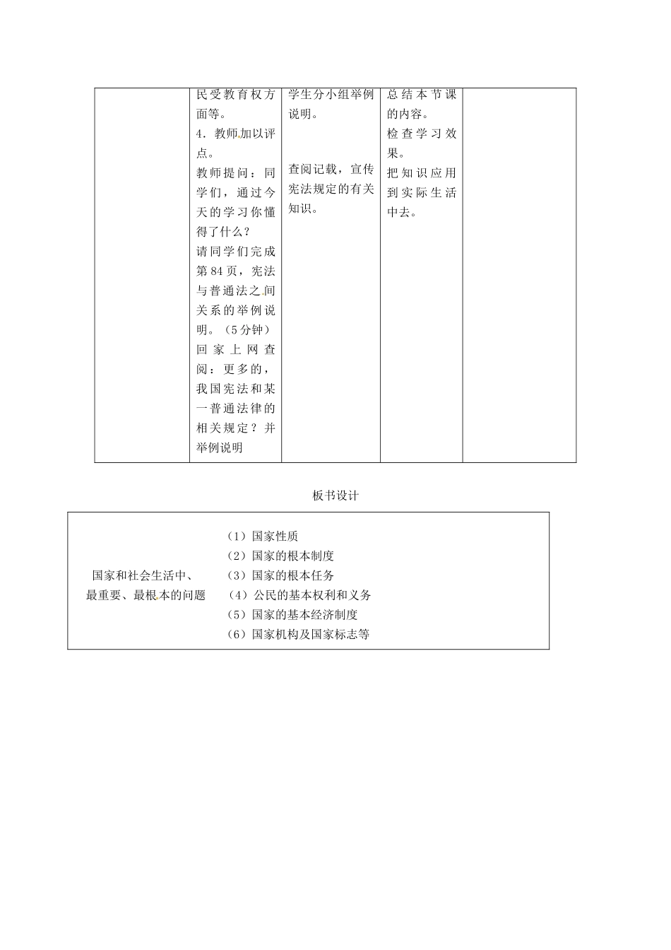 九年级政治全册 第三单元 法治时代 第7课 神圣的宪法 宪法规定了国家生活中最根本的问题教学设计 人民版教材-人民版教材初中九年级全册政治教学设计_第3页