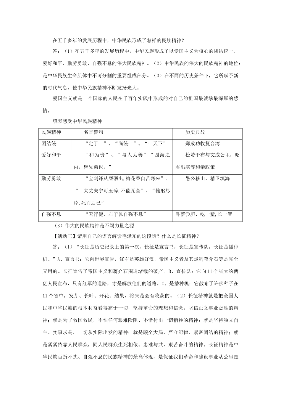 九年级政治全册 5.2 弘扬与培育民族精神教学设计 新人教版教材_第2页