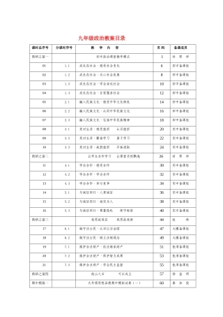 九年级政治 教学设计目录  苏人版教材