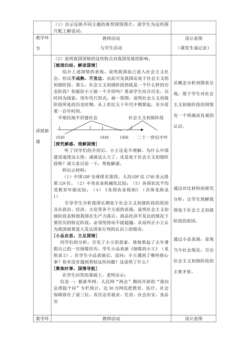 九年级政治 初级阶段的社会主义教学设计1 粤教版教材_第2页