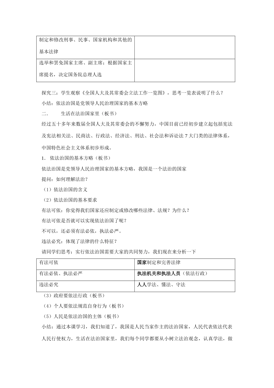 九年级政治 《人民当家作主的法治国家》教学设计设计 新人教版教材_第3页