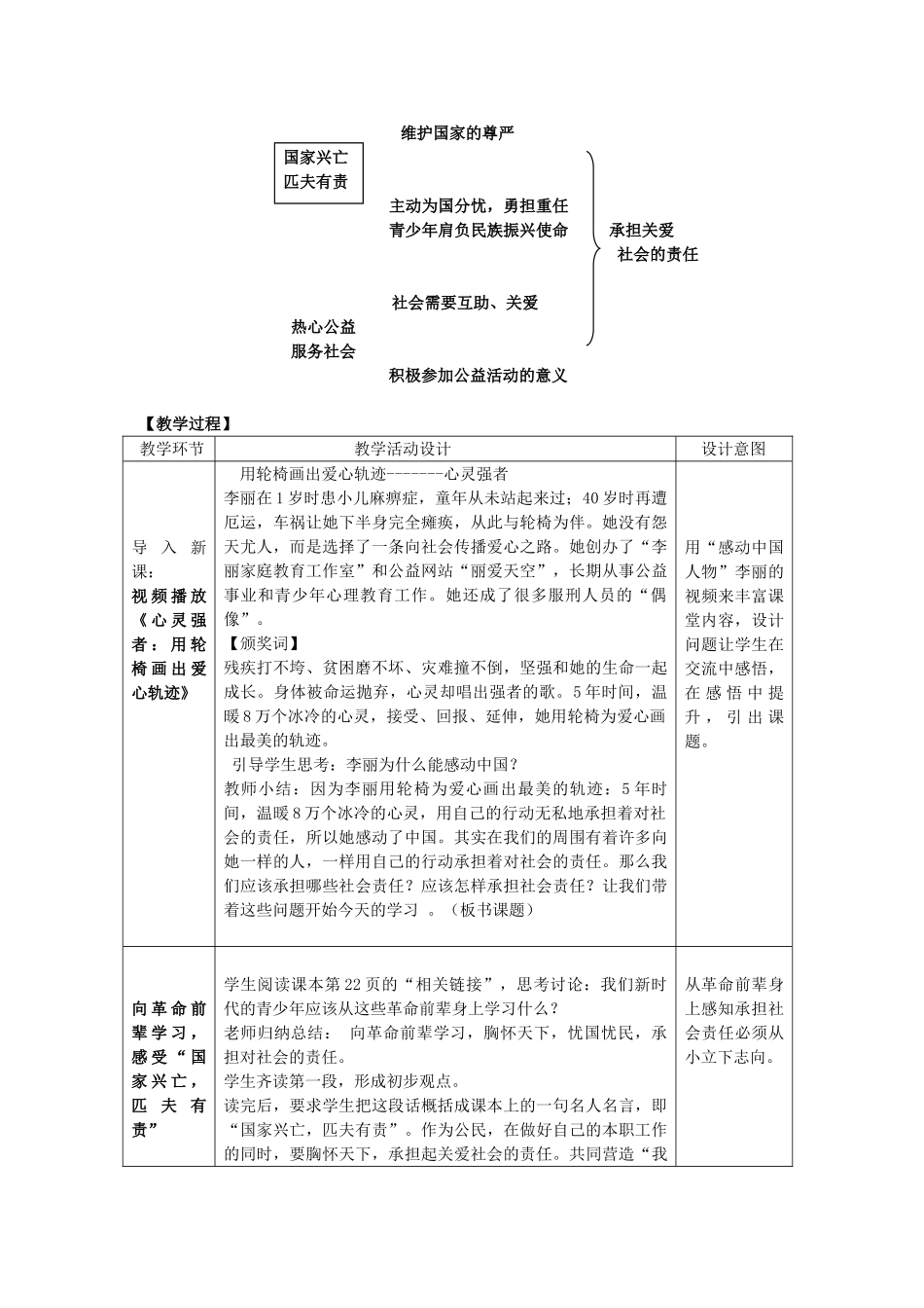 九年级思想品德全册  第一单元 承担责任服务社会 第二课 在承担责任中成长 承担关爱集体的责任 承担对社会的责任名师教学设计2 新人教版教材_第2页