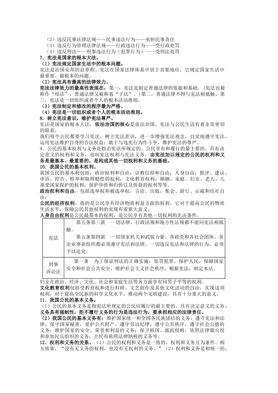 中考政治 八下 第五单元 与法同行（一）复习教学设计 苏教版教材-苏教版教材初中九年级全册政治教学设计_第2页