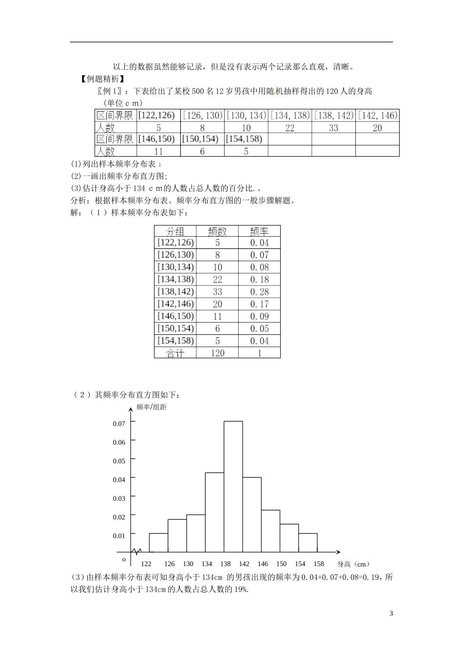 福建省长乐第一中学高中数学《2.2.1用样本的频率分布估计总体分布(2课时)》教案 新人教A版必修3_第3页