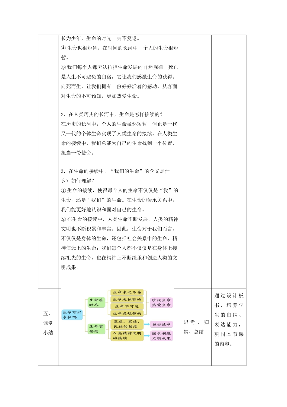 七年级道德与法治上册 第四单元 生命的思考 第八课 探问生命 第一框 生命可以永恒吗教学设计 新人教版教材-新人教版教材初中七年级上册政治教学设计_第3页
