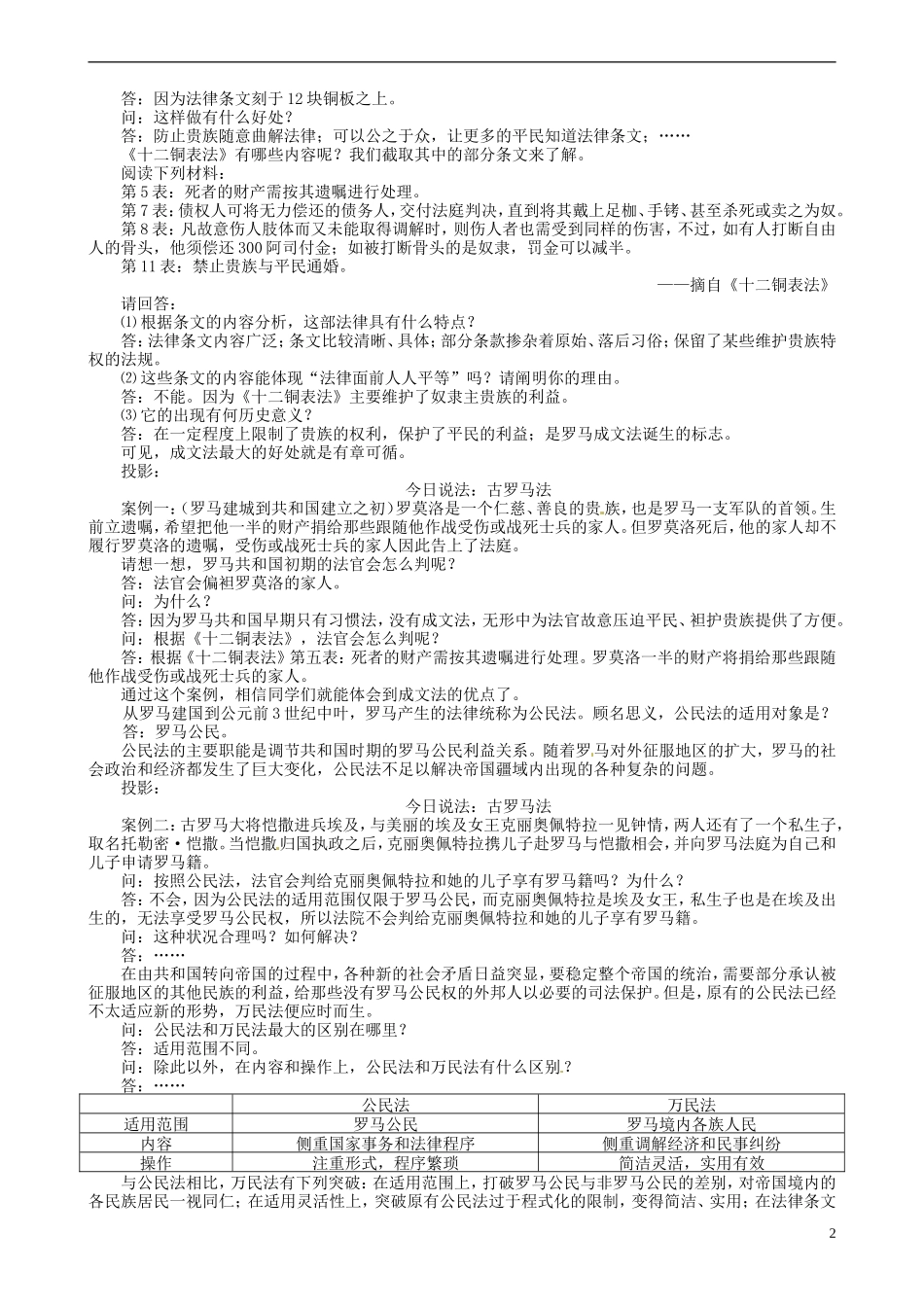 福建省罗源县第一中学高中历史 罗马人的法律教案 人民版必修1_第2页